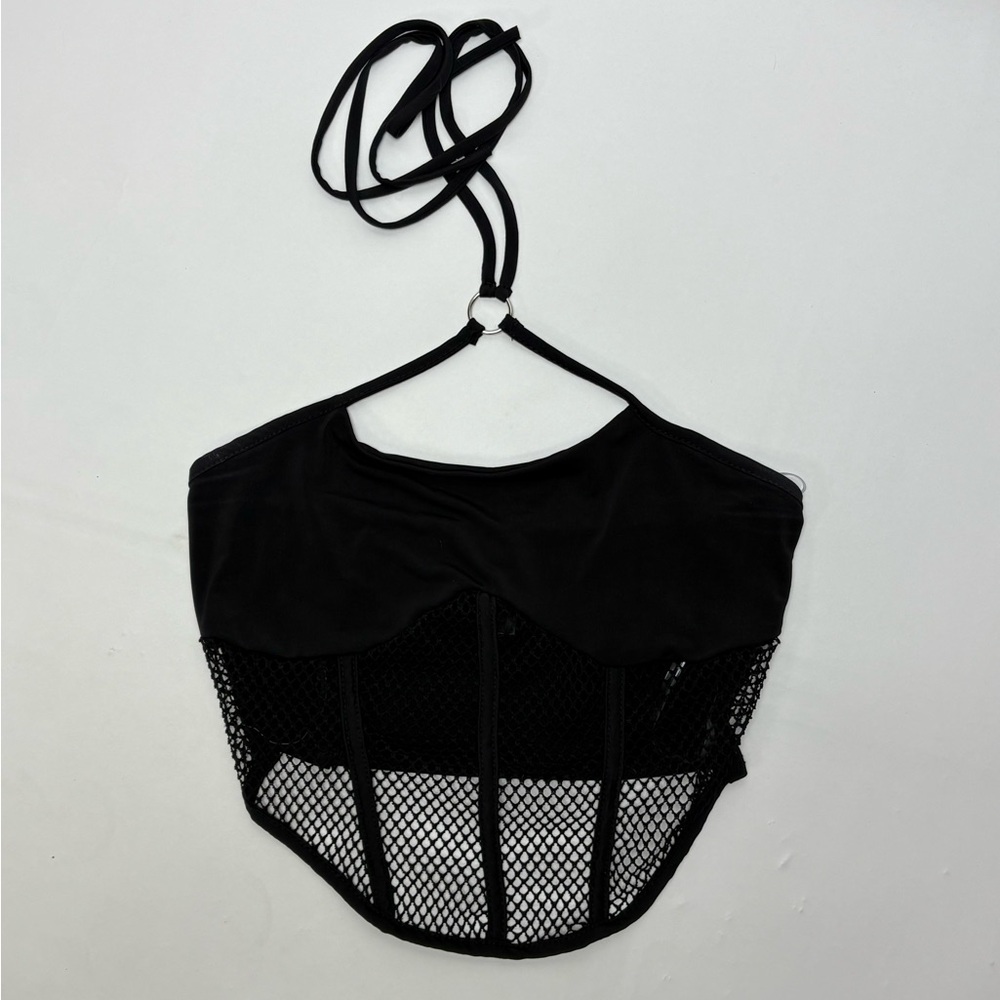 Black Mesh Halter Tank Top